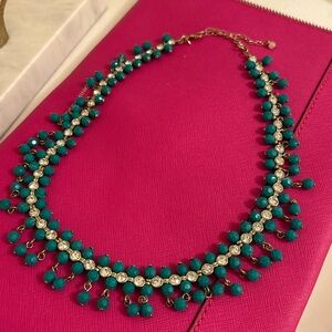 Avon Teal and Gold with Rhinestones Beaded Necklace